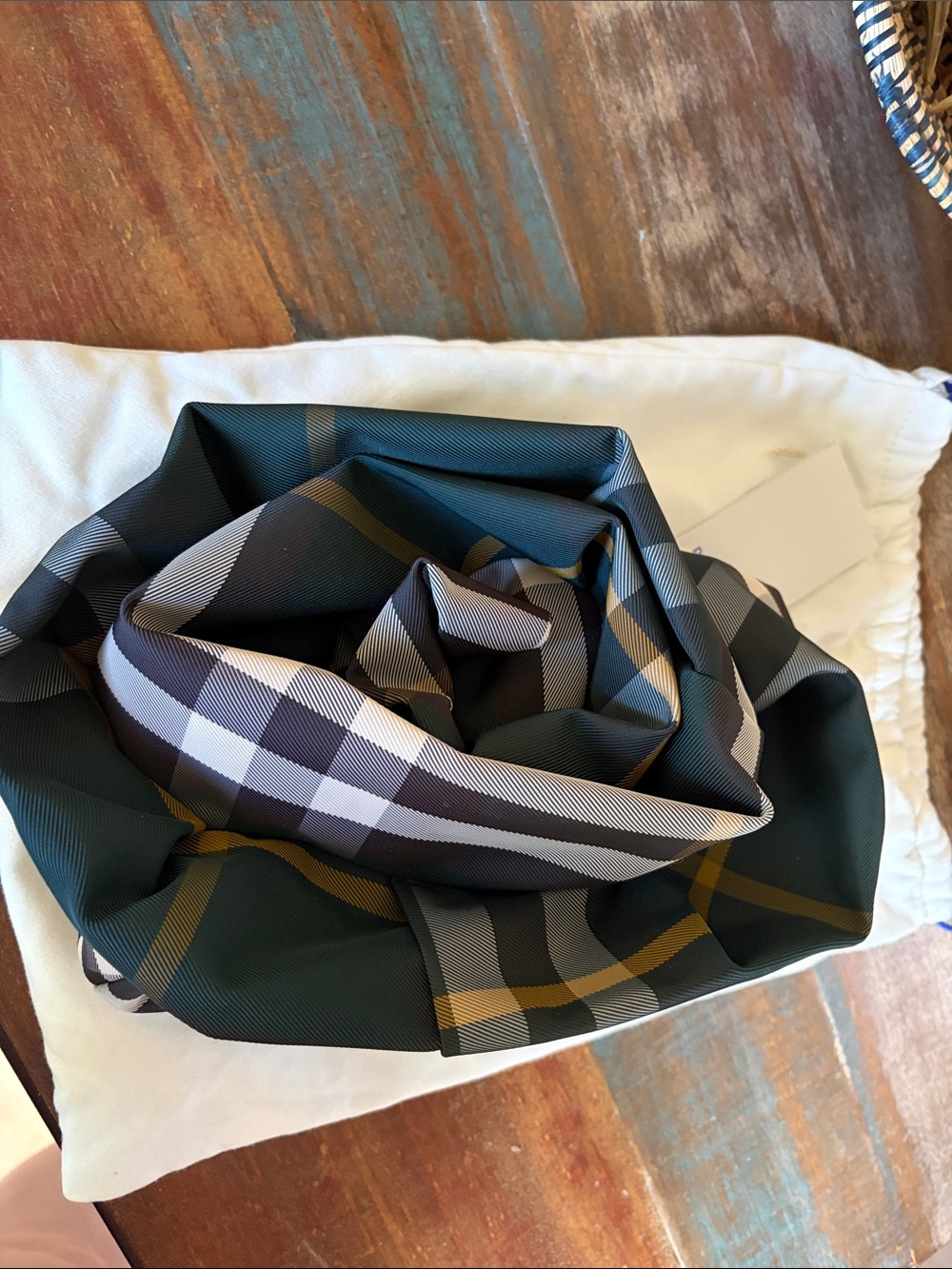 NWT Burberry Rose Clutch Check Nylon in Ivy color